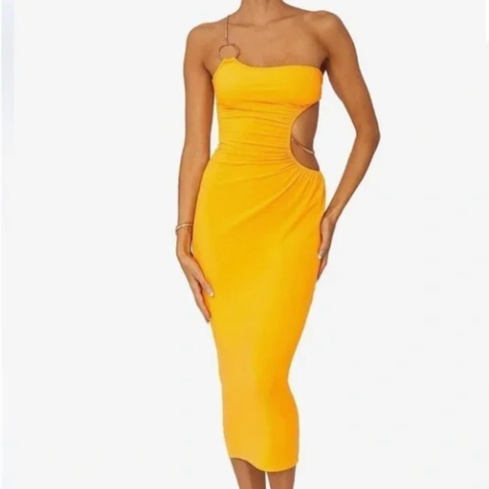WeWoreWhat Snake Gold Chain Cutout Maxi Dress